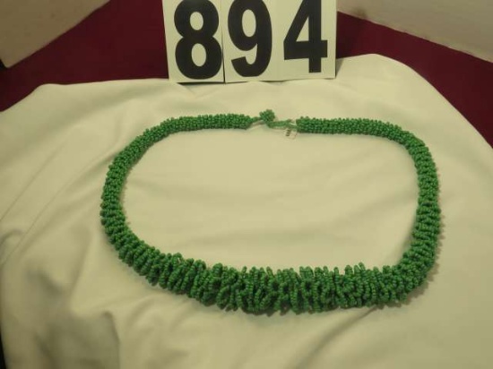 30" necklace woven green seed beads