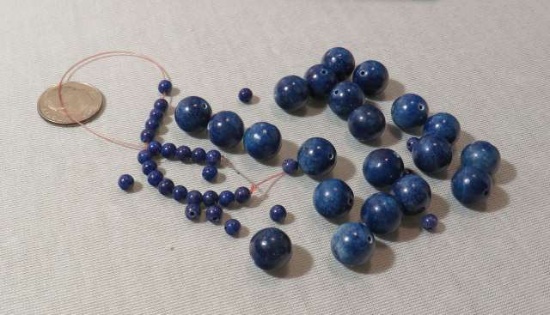 Bead Blue Round Medium & small group of 46 beads