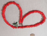Coral Orange-red Oval 17” long Necklace-with Christmas tree