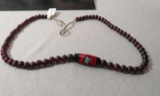 Garnet, necklace Red, dark Round Oval glass in Middle 18”
