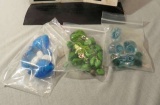 group of 50 plus Glass Green & blue Assorted shapes Smooth Assorted sizes