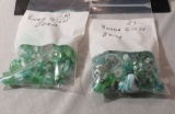 group of 53 Glass Green & white Round Raised design 2 bags, 26 each