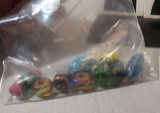 package of 9 blue green yellow glass beads assorted shapes
