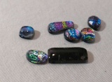 pack of 7 dichroic glass stones Blue green Round, rectangle Assorted sizes