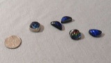pack of 5 dichroic Glass stones  Blue, green Half moon, square