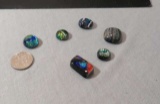 pack of 6 dichroic glass stones  Blue, pink Round & oblong Assorted sizes