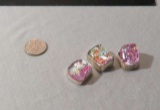 Glass, dichroic Pink, yellow Rectangle Sterling silver bezel