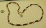 Pearl Bronze & pink Oblong  24” long necklace with Toggle catch