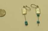 custom made pair of hoop earrings with rectangular freshwater pearls Turquoise beads
