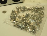 bag of silver toned beads for bracelets and  necklaces mixed shapes