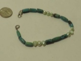 Turquoise, Green Pearls Greenish Tube Bracelet 7 ½”