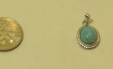 Pendant Green-blue turquoise Oval Cabochon