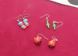 Sterling silver earrings with shepherd hook - 1- coral, 1- coral & turquoise & 1- green beads