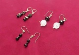 Sterling silver earrings onyx - 2 shepherds hook & 1 leverback