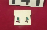 Silver tone & green post earrings