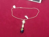 Dichroic glass with 2 fresh water pearls & 2 ss beads on 16