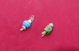 Sterling dichroic glass pendants with silver bead & top 1 blue - 1 green