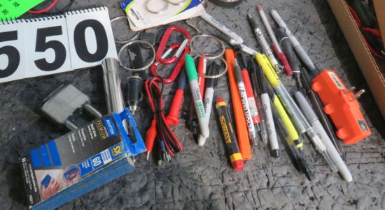 Assorted pens, key rings, RTC insulated tumbler
