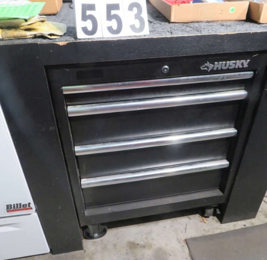 Husky four drawer cabinet on casters wood top