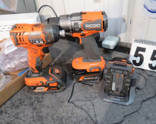 Ridgid Impact driver, drill motor, battery charger, 2 batteries, carry bag