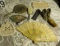 mixed small collectibles, including brass shoes, hand held mirror, hair brush, carved stone paper we