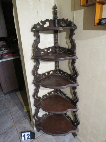 ornate turned spindle corner shelf 72" high