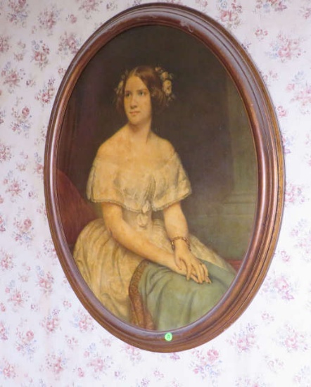 large oval vict orian picture of young lady 30" h x 25" w