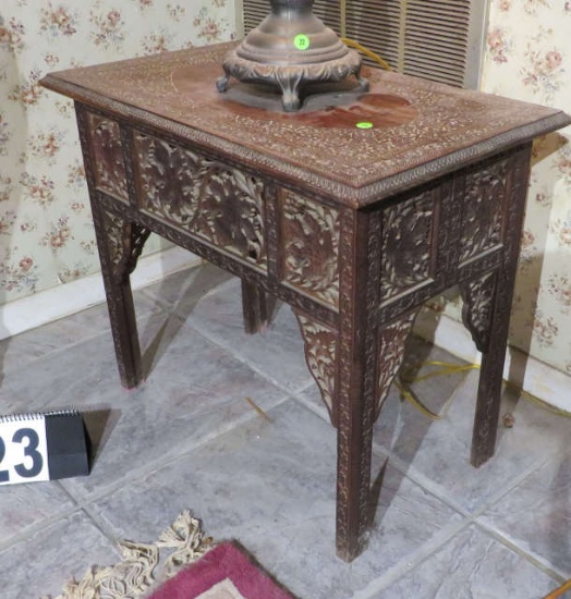 carved wood lamp table 18" x 26" x 23" h