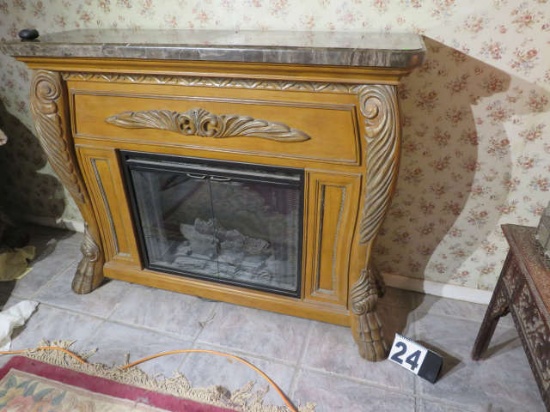 ornate claw food design electric fire place with marble mantle self contained with remote control