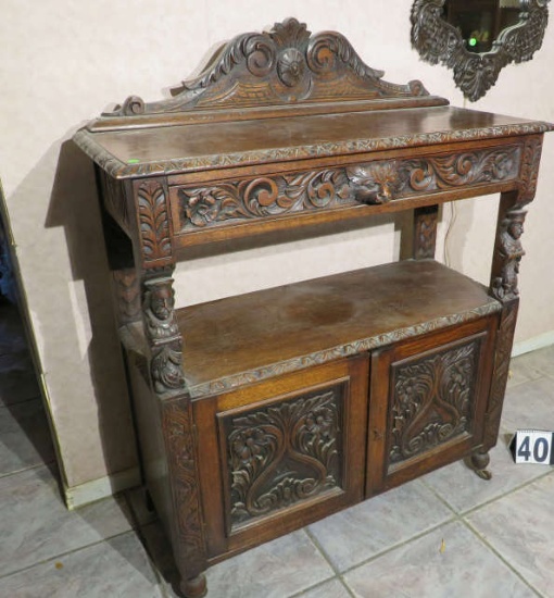 ornate carved walnut finished sideboard 42" x 18 x 44" high