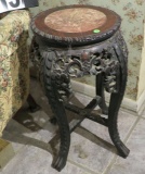 ornately carved  lamp stand with marble inlaid top 14