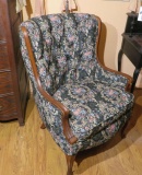 wing back chair with brocade upholstery