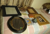group of 3 empty ;antique picture frames, other items