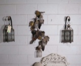 wall lanterns and wine glass and bottle wall haning rack