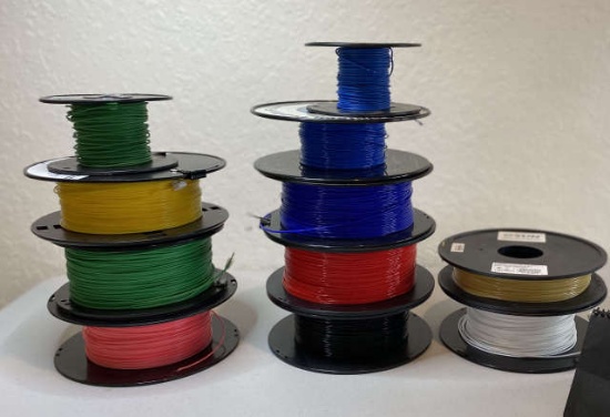 3D Printer Filament Rolls yellow, blue, green, pink, red, black, white, natural