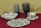 English Blue Nordic set of dishes with salad plate bowls setting for 6 glasses and goblets