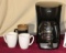 12 cup Mr. Coffee  coffee pot and 3 coffee mugs 