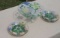 hand painted cake plate and 6 matching floral painted plates