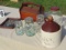 gallon jug mason jars, plaque, wood sewing box