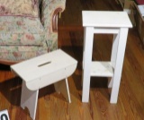 white enameled stool and plant stand