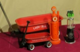 small child's wagons, 2 model antique gas pumps
