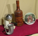 nixed  items carved bottle, juicer, plate, and cup
