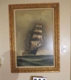 signed ship art oil on canvas frame size 31 x 43