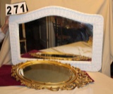 Decorative Mirrors  Gold is 29 inches x 18 inches and wicker is 36 inches x 25 inches 