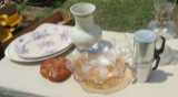 mixed glassware inclduing oil lamp and coffee pot