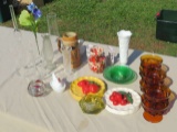 flower vases, stems,, green glassware, custard cups