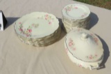 set of Homer Laughman Virginia Rose pattern 8 plates, 16 salad plates, lidded serving bowl