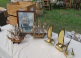 wood box with model sailing ships