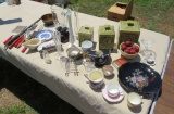 vintage utensils, bone dishes, canister set, décor items