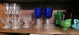 16 pieces of clear and blue glass middle shelf of China cabinet